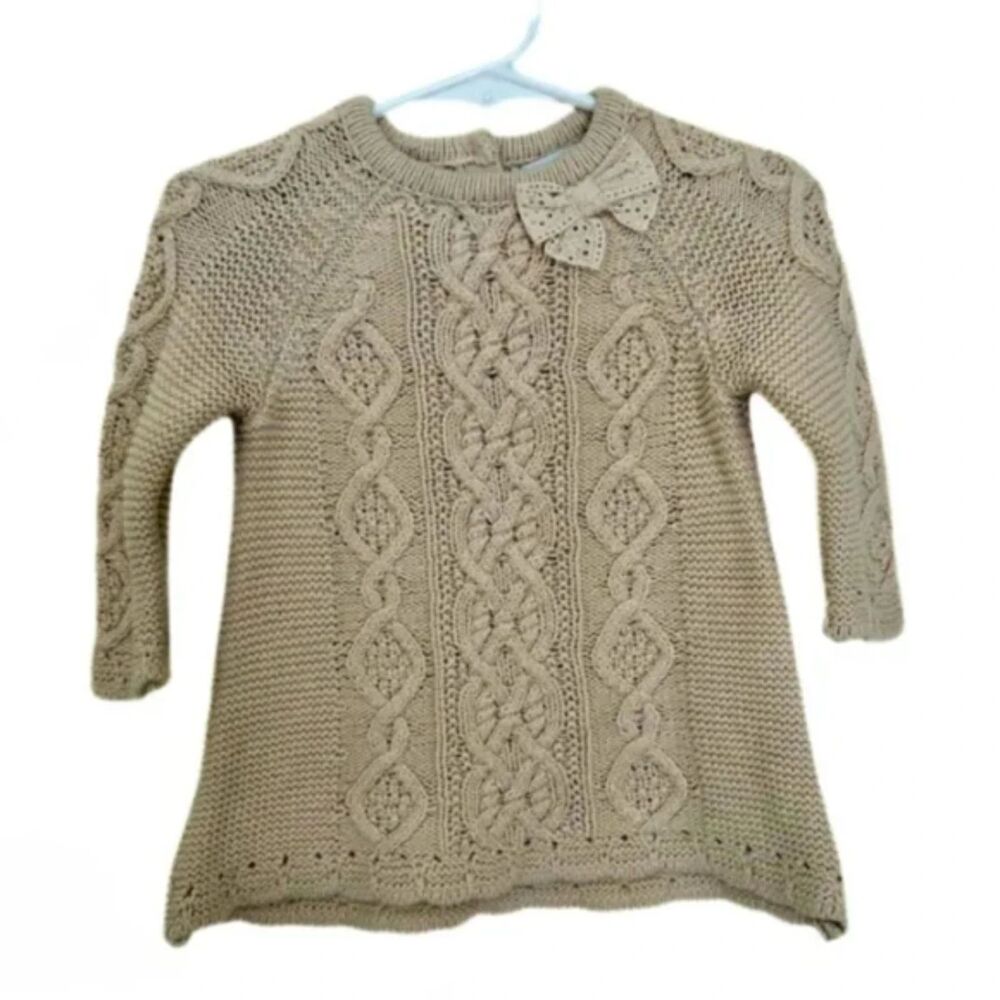 CUPCAKES AND CASHMERE Beige Cable Knit Long Sleeve A-Line Infant Dress Size 3-6M